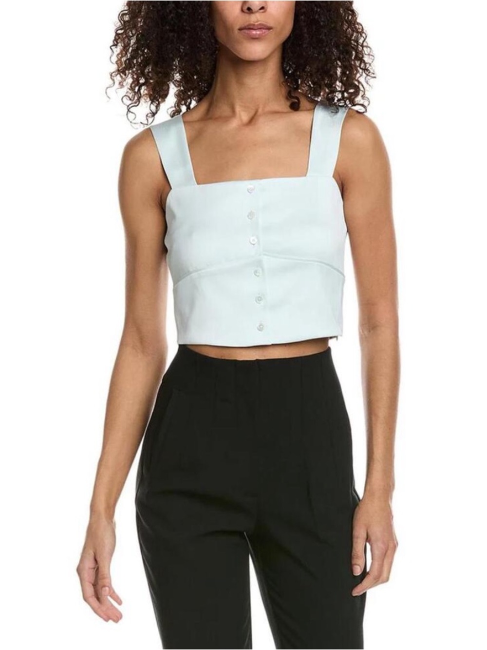 Square Neck Light Blue Crop Tank Top - Women